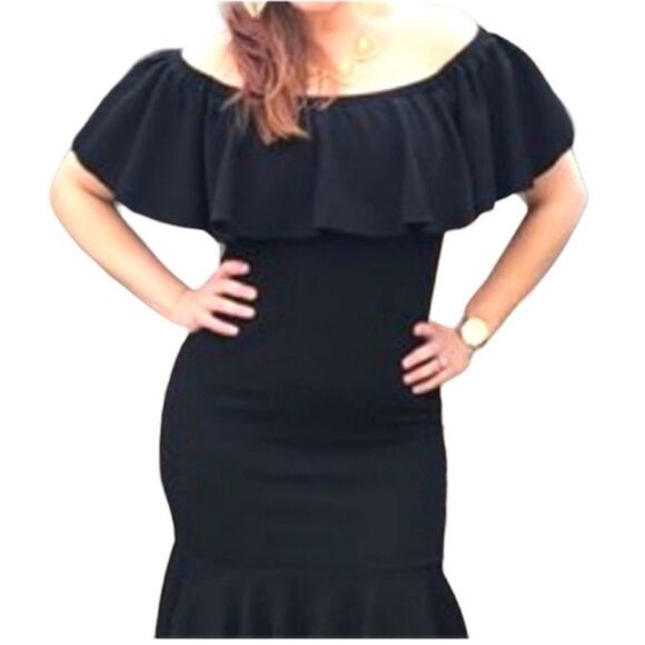 LuLaRoe Dresses & Skirts - LuLaRoe CiCi Off Shoulder Black Dress Ruffles fitted LBD Size XXS Nwt
